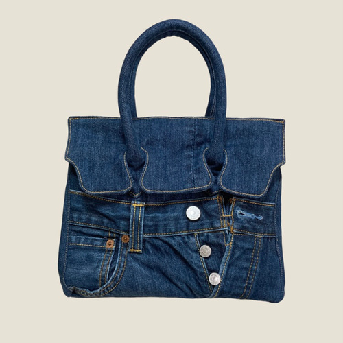 Azumさま専用 デニム リメイク ドラム型バッグ handmade】 ○デニムリメイクバッグ○ドラム型 001 - メルカリ