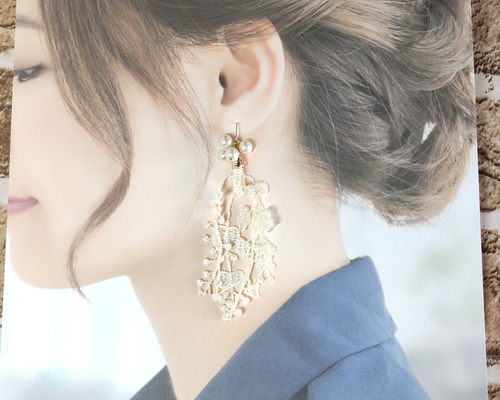 再販6　個性的　チュール　レース　タッセル　フリンジ　ピアス　イヤリング　アクセ タッセルレースピアス/イヤリング ピアス（フック・チェーン