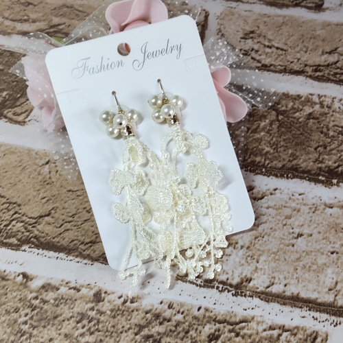 【1185】タッセルピアス•イヤリング タッセルレースピアス/イヤリング ピアス（フック・チェーン