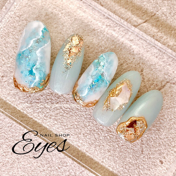 ニュアンスネイル 天然石風ネイル 夏ネイル リゾートネイルチップ  