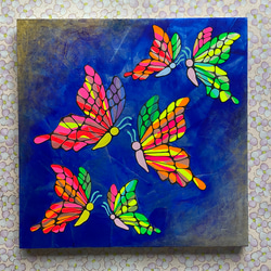 【数量限定1点　夏の福袋】蝶モチーフのアクリル画（原画）と卓上LEDランプ（ステンドグラス）のセット 7枚目の画像