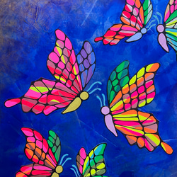 【数量限定1点　夏の福袋】蝶モチーフのアクリル画（原画）と卓上LEDランプ（ステンドグラス）のセット 8枚目の画像