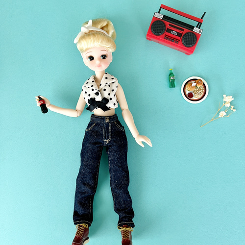 リカちゃん服  デニムサスペンダーパンツセット リカちゃん服 デニムサスペンダーパンツセット