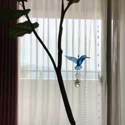 幸運を呼ぶ鳥ハチドリのサンキャッチャー　吊り下げシンプルタイプ　お守り水晶　青い鳥 11枚目の画像