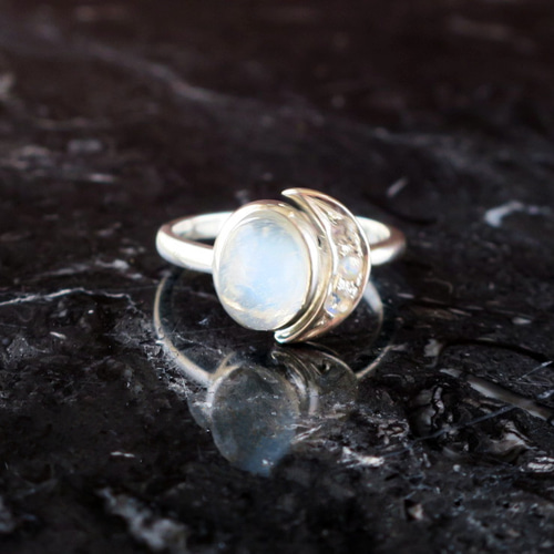 ムーンストーン キャッツアイ 三日月 リング moonstone cat