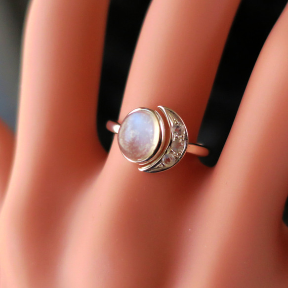 ムーンストーン キャッツアイ 三日月 リング moonstone cat's-eye ring 4枚目の画像