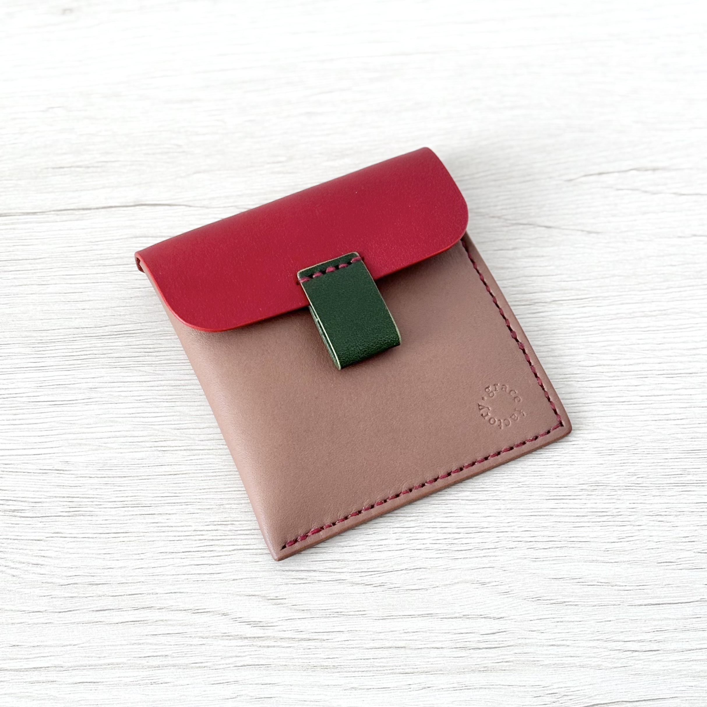 ポーチのようなミニ財布andカードケース｜ベージュ×赤×グリーン〈在庫品〉