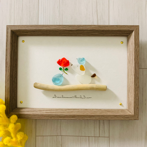 シーグラスアート 癒し 海の宝石 赤いお花 フラワーアート インテリア