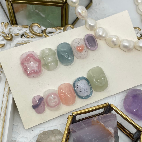 サイズオーダー♡ぷっくりカラフルカラー×サンドネイルチップ size  