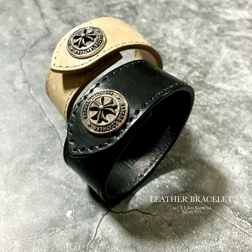 高品質の人気 3リリー シルバーコンチョ イタリアン ／ レザーブレスレット アクセサリー