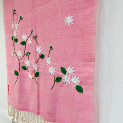 【春の期間限定セール中】花刺繍コットンストール 【ジャスミン・ピンク】 5枚目の画像