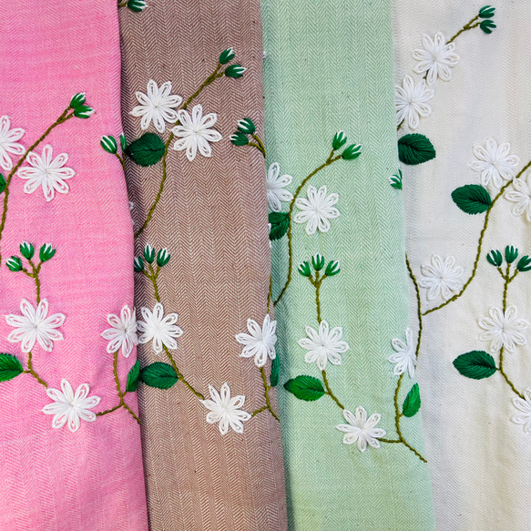 【春の期間限定セール中】花刺繍コットンストール 【ジャスミン・ピンク】 8枚目の画像
