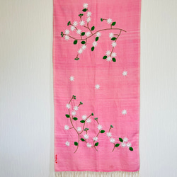 【春の期間限定セール中】花刺繍コットンストール 【ジャスミン・ピンク】 7枚目の画像