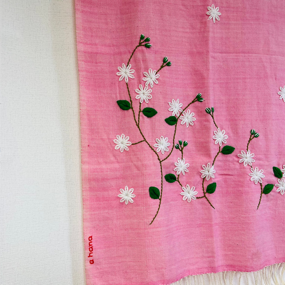 【春の期間限定セール中】花刺繍コットンストール 【ジャスミン・ピンク】 6枚目の画像