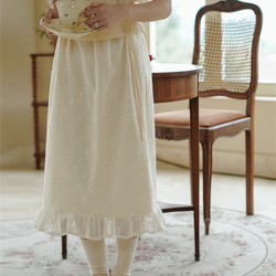 奶油白色 法式復古少女玫瑰半身裙 含裡布 蕾絲印花荷葉邊裙子 第1張的照片