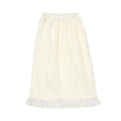 奶油白色 法式復古少女玫瑰半身裙 含裡布 蕾絲印花荷葉邊裙子 第2張的照片