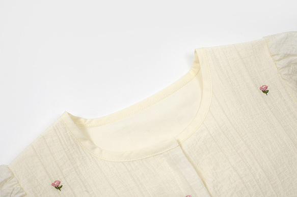 クリームローズフレンチレトロガールドレス半袖夏ウエストネクタイルーズスカート 4枚目の画像