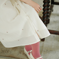 奶油玫瑰 法式復古少女洋裝連身裙 短袖夏季收腰系帶寬松裙子 第13張的照片