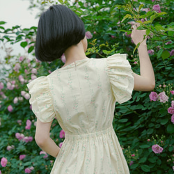 クリーム花柄フレンチレトロガールフライングスリーブフリルドレススリムウエスト花柄ドレス半袖ロングドレス 20枚目の画像