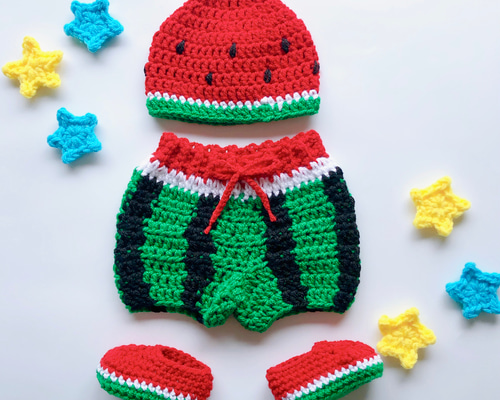 上下セット・スイカベビーコスチューム☆ニューボーンフォト・ハーフ