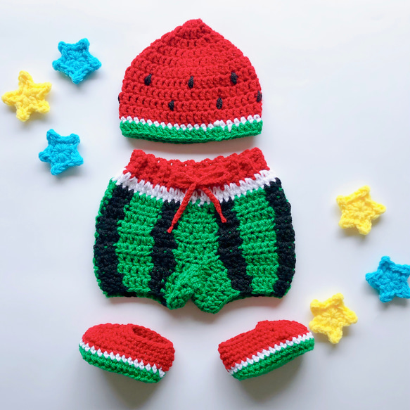 上下セット・スイカベビーコスチューム☆ニューボーンフォト・ハーフ