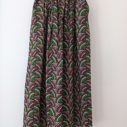 【裾上げ無料】ポケットつき【春夏　アフリカ　幾何学柄】ウエストゴムのコットンギャザースカート　 3枚目の画像