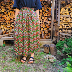【裾上げ無料】ポケットつき【春夏　アフリカ　幾何学柄】ウエストゴムのコットンギャザースカート　 12枚目の画像