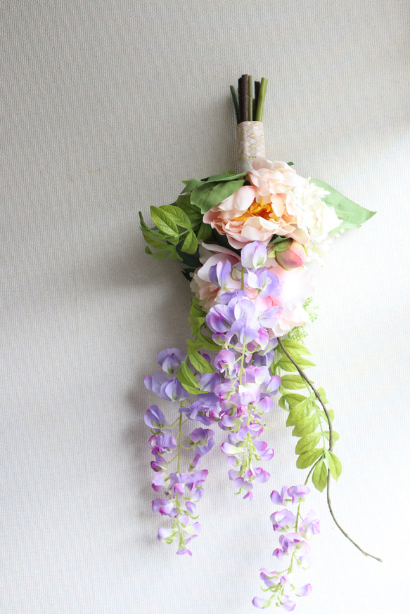 藤の花と牡丹のスワッグ（№393-133） リース お供えの花 Geluk