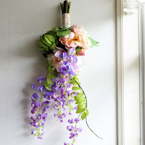 藤の花と牡丹のスワッグ（№393-133） リース お供えの花 Geluk