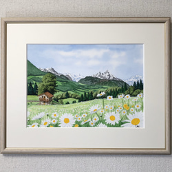 カキツバタの咲く水辺」透明水彩画 原画 風景画 額縁付 F6サイズ