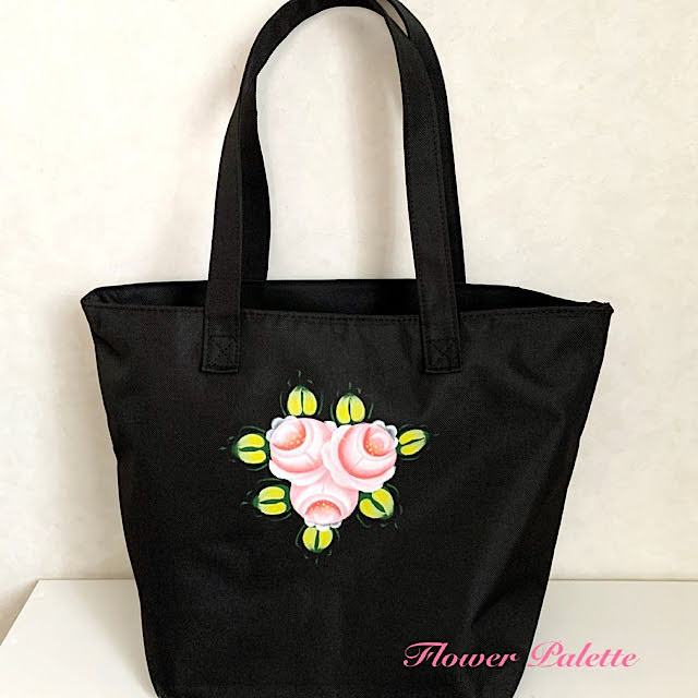 ショルダーバック　薔薇　手描き　トールペイント 1_5b64455f34a57b29922c7950e772