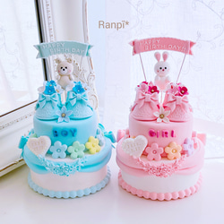 ホイップクレイケーキ2段✳︎ピンク＊色変更可フェイクケーキ＊推し