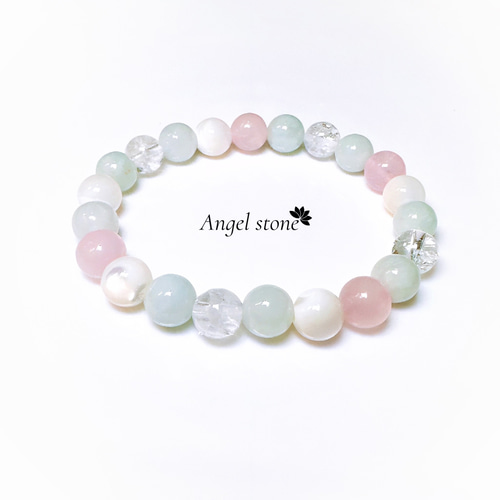 天然石　ブレスレット　青龍、マザーオブパール、ローズクォーツデザインブレスレット 天然石 ブレスレット 青龍、マザーオブパール、ローズクォーツデザイン