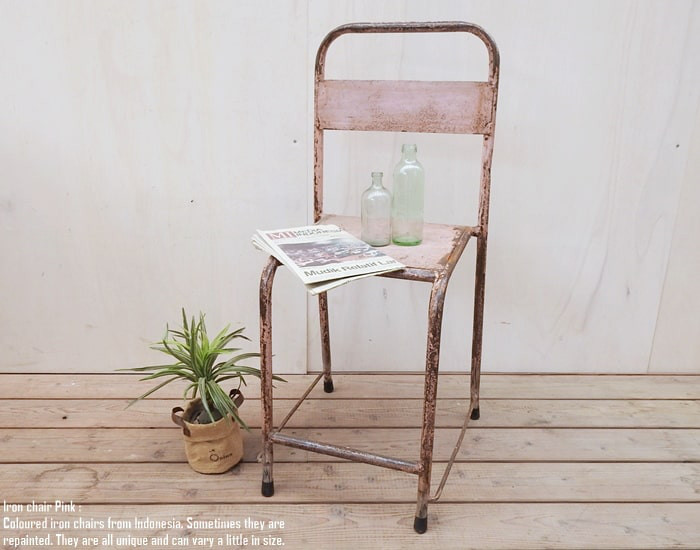 アイアンチェア ピンク 鉄製 スツール 椅子 いす スチール スタッキング インダストリアル 工業系 ビンテージ 完成品