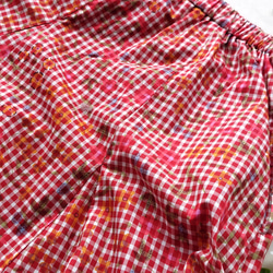 【送料無料】リバティプリント《１４枚ハギスカート》チェックミラベル（赤系）フリーサイズ　ウエストゴム　洋服 9枚目の画像