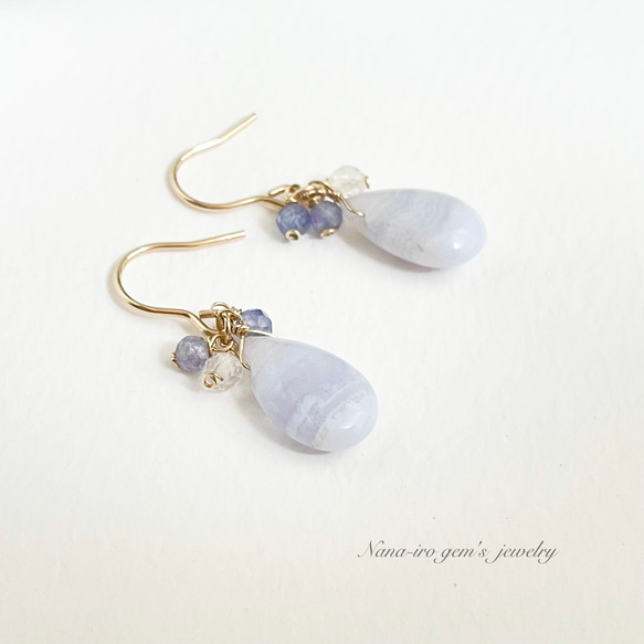 14kgf blue lace agate ×2stones pierce 5枚目の画像