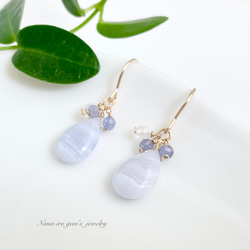 14kgf blue lace agate ×2stones pierce 2枚目の画像