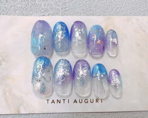 紫陽花 ネイルチップ 傘 梅雨 あじさい 花柄 水色系 紫 選べる