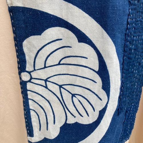 藍染 古布⑧ 藍染 古布 絵絣 おたふく 4幅 藍染 古布 絵絣 おたふく 4