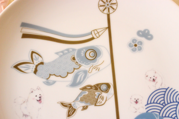 サモエド☆大きな鯉のぼりとサモエドさんの１９㎝プレート　　「ポーセラーツ」 4枚目の画像