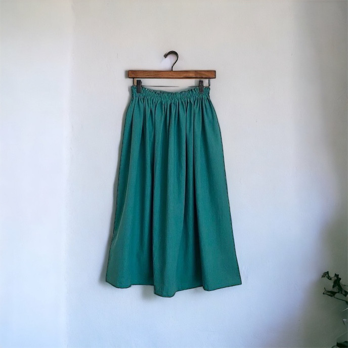 コットンリネン◇グリーン◇ロングギャザースカート◇冷感素材