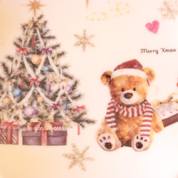 くまさんのクリスマス★ツリーとテディベアのツリー型プレート・インテリアプレート「ポーセラーツ」 4枚目の画像
