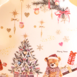 くまさんのクリスマス★ツリーとテディベアのツリー型プレート・インテリアプレート「ポーセラーツ」 3枚目の画像