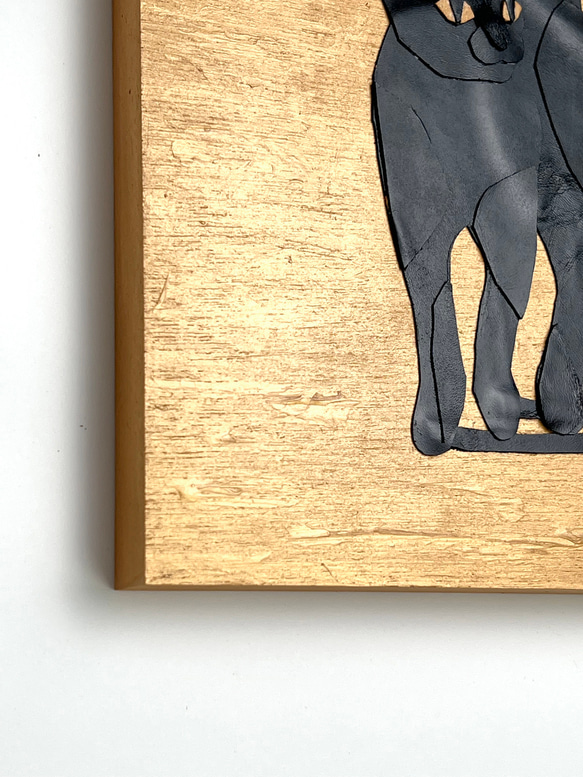 レザーのコラージュアート（クロネコ） 黒猫 A4サイズ 木製パネル 7枚目の画像