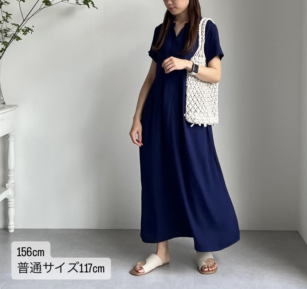 人気 送０テロンと１枚で着れる 冷感夏生地の半袖ワンピース 細見えワンピース トールサイズも【半袖ネイビーワンピ−ス】