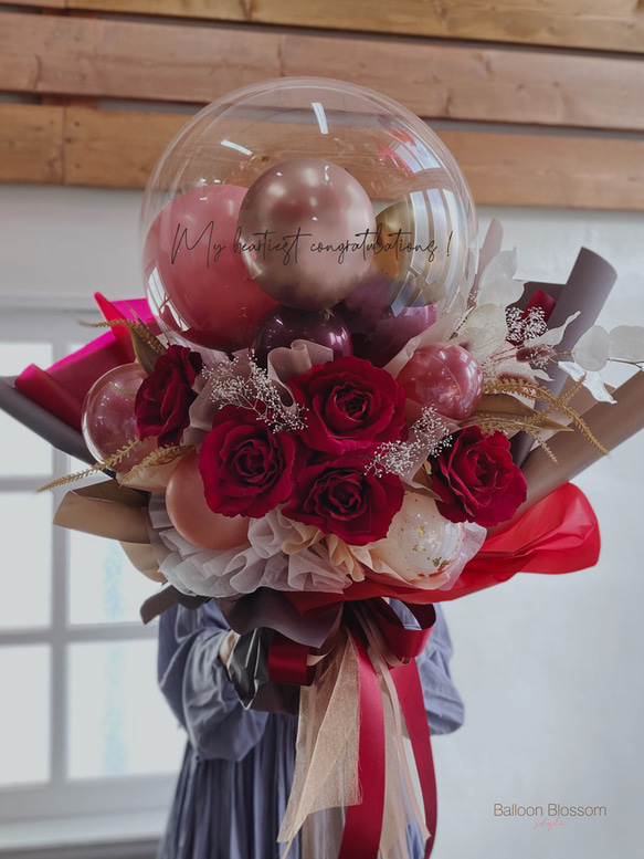 ビッグサプライズブーケ（ローズレッド）☆他には無い特別な贈り物♪とびっきりおしゃれで可愛い花 ／プロポーズ 結婚祝い 4枚目の画像