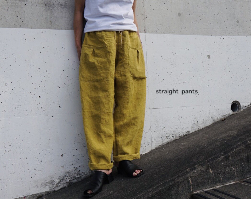 ベルギーlinenアンティーク加工マスタードイエローcolor＊ストレートパンツ