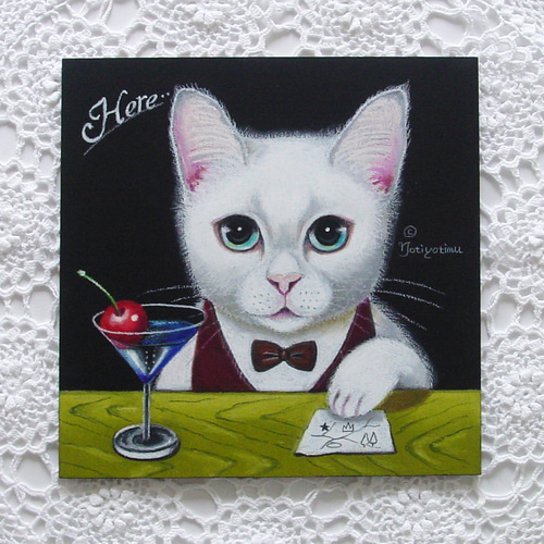 白猫　オイルペイントアートフレーム