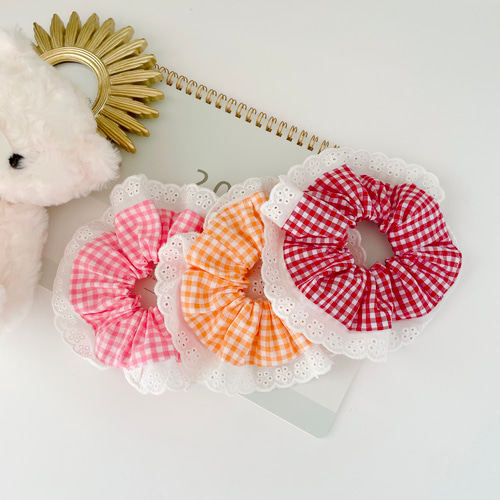 ハンドメイド♡♡ファーバンスクリップ♡♡Fancyギンガムチェックパープル ハンドメイド♡♡ファーバンスクリップ♡♡Fancyギンガム