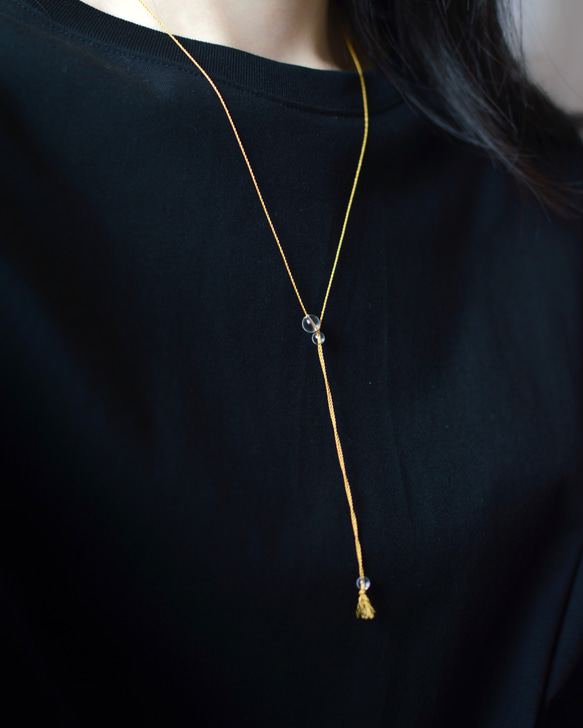 crystal × silk necklace ( yellow gold ) 一粒クリスタル 絹糸 ネックレス 8枚目の画像